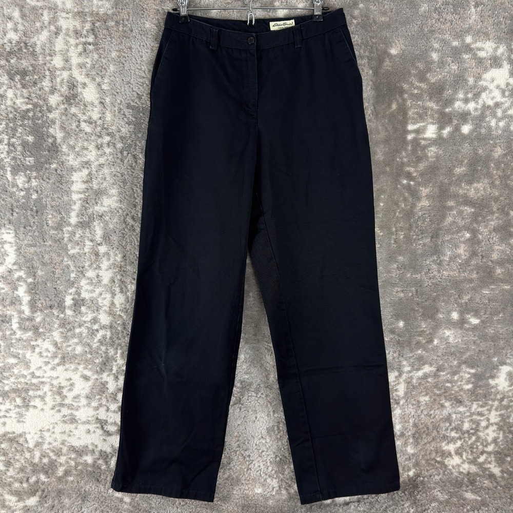 Eddie Bauer‎ Size 8 Minimalist Straight Leg Casual Pants Black Button Zip Cotton